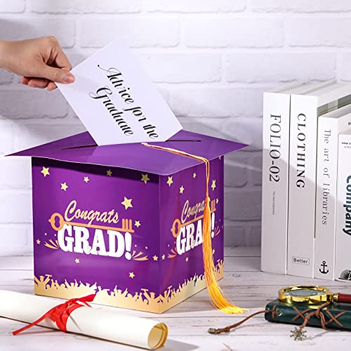 Image of Outus 2026 Grad Card Box with Tassel Congrats Graduation Cap Card Holder for Graduation Gift Box Party Supplies(Purple,Stylish)