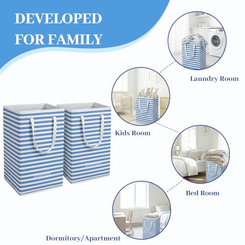 6Pack Large Laundry Hamper Collapsible Laundry Baskets, Waterproof Freestanding Laundry Hampers Plastic Laundry Basket in Back-to-School Season, Laundry Room, Dormitory, Bedroom (75Lx6, Bule)