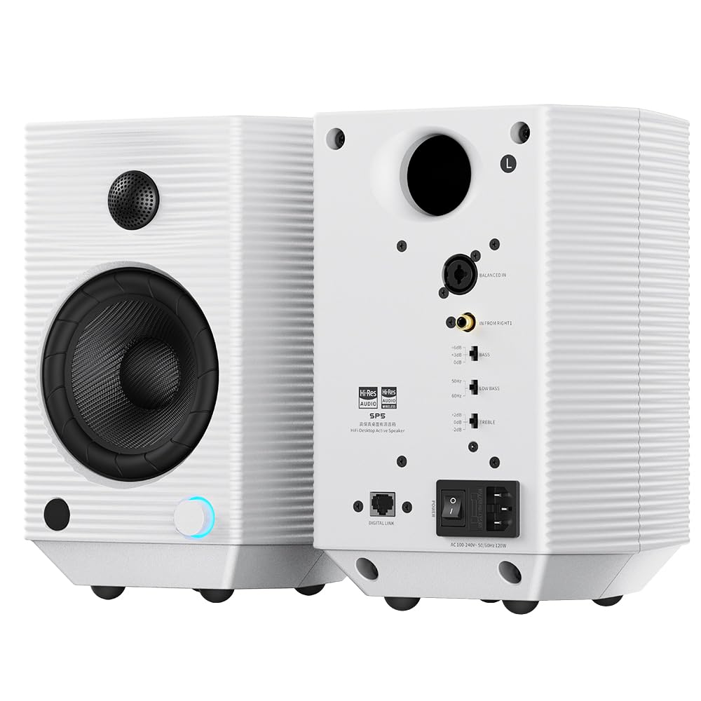 FiiO SP5 Active Studio Monitor Speakers, 5.25” 2-Way Aluminum Bookshelf Speakers with XLR Balanced Input, 120W Power, LDAC Bluetooth, App Control for