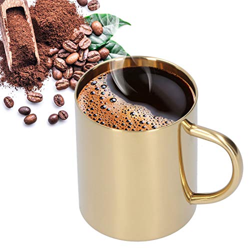 UPQRSG Doppelwandiger Edelstahlbecher, 400 Ml Reise Campingbecher, Metall Kaffeetasse, Teetasse, 304 Edelstahl Doppelschicht Anti Verbrühungs Kaffee, Tee und Wasserbecher mitGriff(Gold)