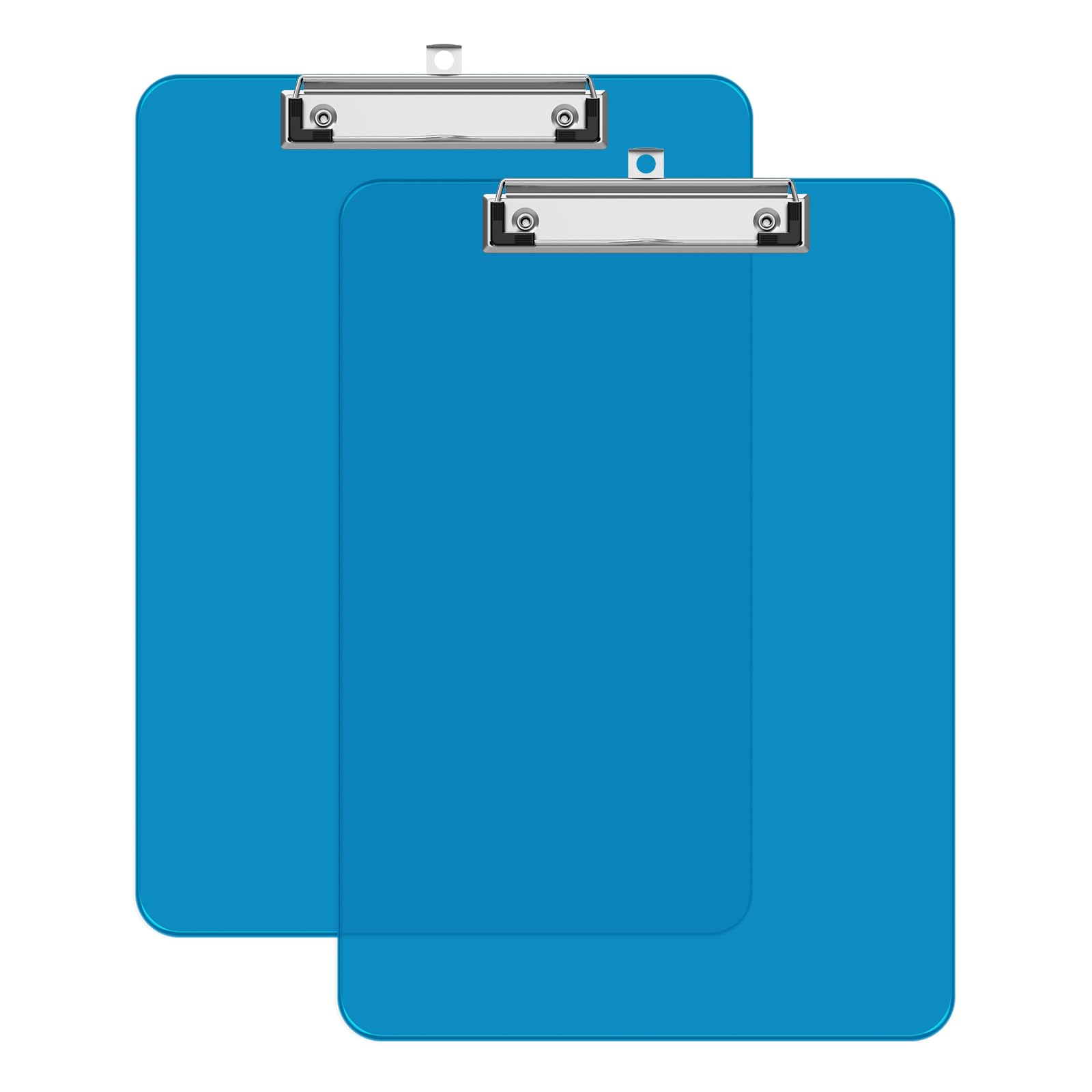 Juvealoe A4 Plastic Clipboard 2 Pack, 8.5 x 11 Blue Colored Clip Boards with Low Profile Clip, Letter Size for Classroom, Teacher, Students, School &