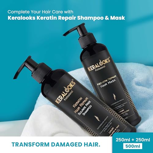 Image of Keratin Hair Mask & Shampoo Combo (250ml Each) Deep Conditioning Mask for Frizz Control, Dry & Damaged Hair | Argan Oil Shampoo With Keratin Hair Mask | for Women & Men | Sulphate Free