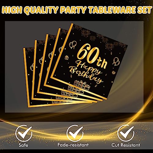 Khaivi MEN-10 40Pcs 60Th Birthday Party Decorations 60Th Theme Birthday Party Tableware Vintage 1964 Party Supplies 60 Year Old Birthday Party Decorations Plates Napkins Black And Gold Dinnerware Favors thumb #3