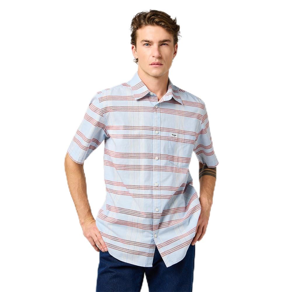 Wrangler Men's Ss 1 Pkt Shirt, Niagara Mist, M