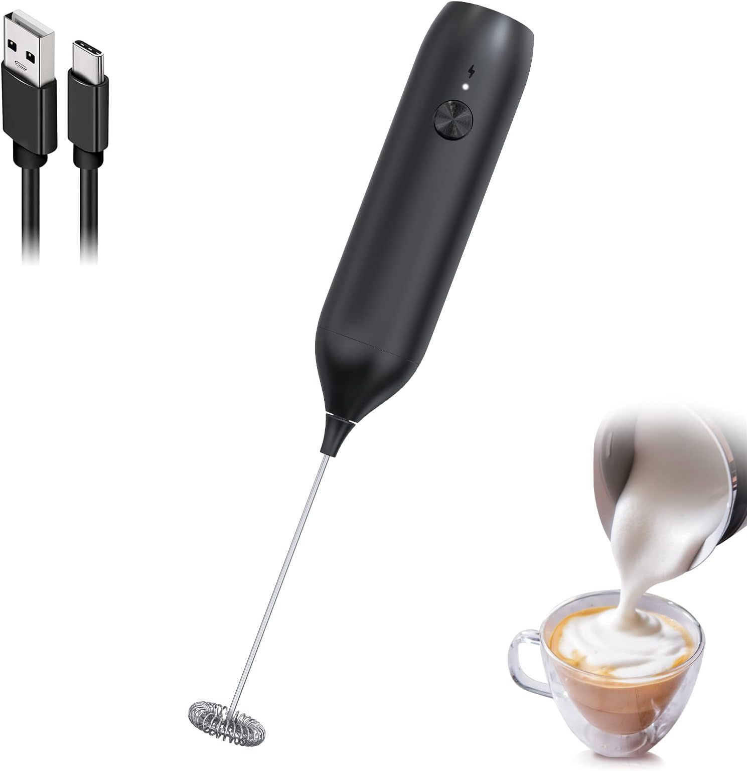 COKUNST Electric Milk Frother Handheld Rechargeable USB C, Powerful Milk Foamer Frother, Mini Drink Mixer Electric Handheld, Durable Whisk Coffee Milk Frother for Cappuccino, Latte, Hot Chocolate
