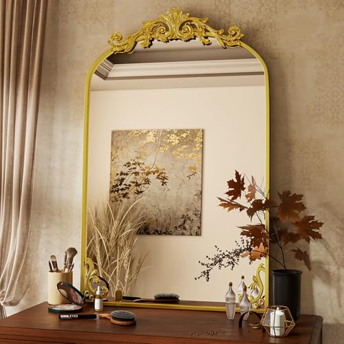 VooBang 26x38 inch Vintage Arched Bathroom Mirror Gorgeous Wall Matte Gold