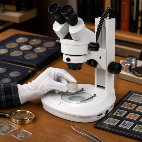 Image of VS-2EZ Binocular Zoom Stereo Microscope, 10x Widefield Eyepiece, 0.7X-4.5X Zoom Range, 3.5X-90x Magnification Range, 0.5X & 2X Auxiliary Lens, LED Illumination, Track Stand