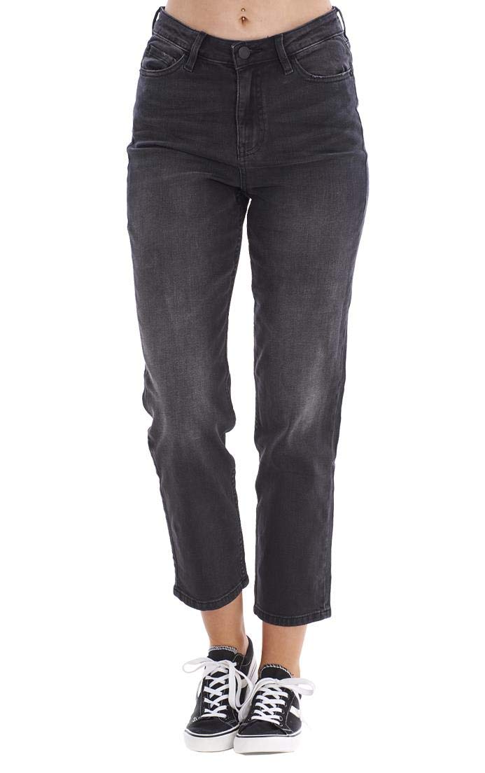 Chicwhisper Women's Grey Ankle Grazer Straight Leg Stretch Mid Rise Denim Jeans