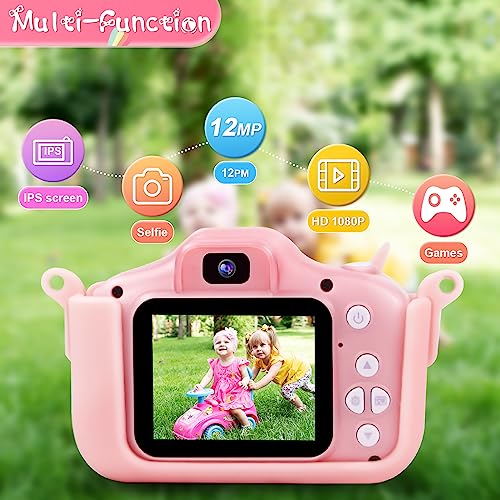 PROGRACE Kids Camera for Girls - Toddler Dual Camera Toys Portable HD Kids Camera Birthday Christmas New Year Unicorn Gifts for Girls Age 3 4 5 6 7 8-32G SD Card,Pink - Image 3