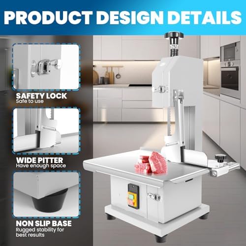 1000W Electric Bone Meat Cutter Machine with Stainless Steel Table, Adjustable Thickness 0.04-3.9 inches for Beef, Pork, Chicken, Fish - Heavy Duty, Fast Cutting, Commercial Use
