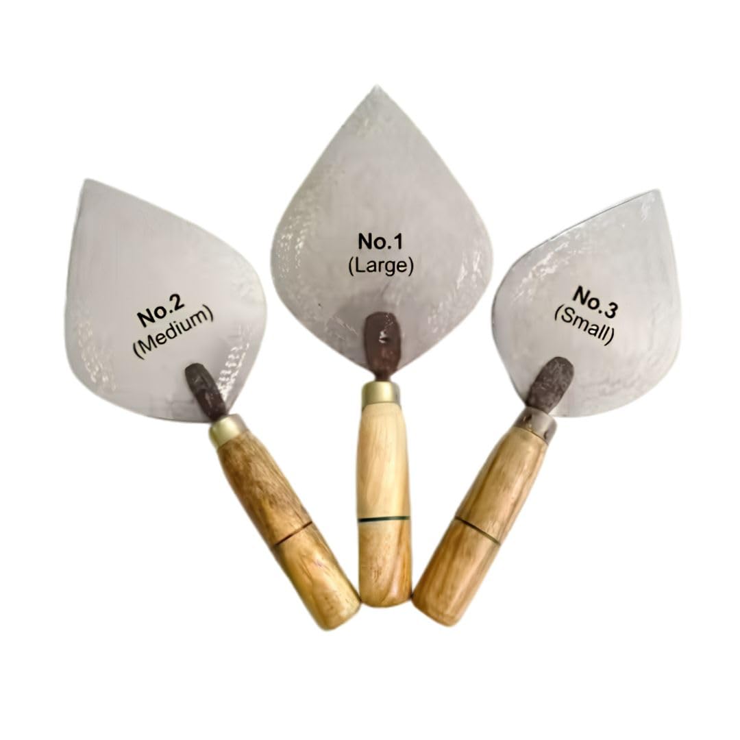Set of 3 Karni No.1 No.2 No.3 Pro Mistri Trowel Wooden Handle Heavy Duty | Small, Medium & Large, Masonry & Plastering, Mild Steel Blade, Tile & Cement Work, For Masons & Gardeners-image-25