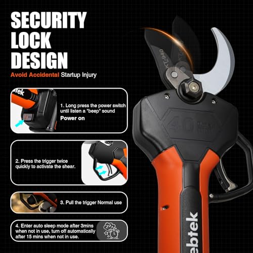 Cordless Electric Pruning Shears 40MM, Kebtek Professional Pruning Shears Battery Powered 18V Brushless Motor 2Pack 2AH Rechargeable Battery-LCD Display Screen (KT940)
