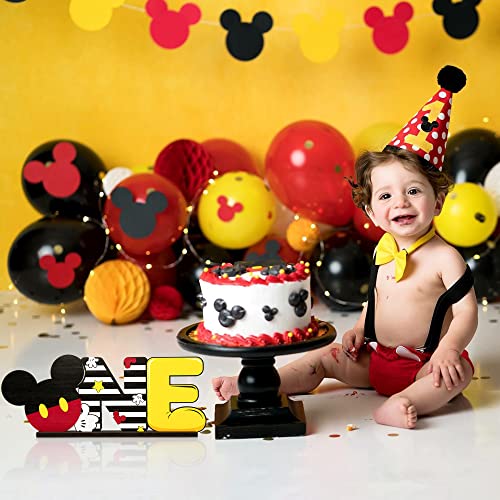 Laffact Large Cartoon Mouse One Letter Sign Wooden Table Centerpieces Red & Black Mouse 1St Birthday Party Supplies Table Decoration Birthday Wood Table Milestone Sign For Kid Baby Shower Photo Props #TOP6