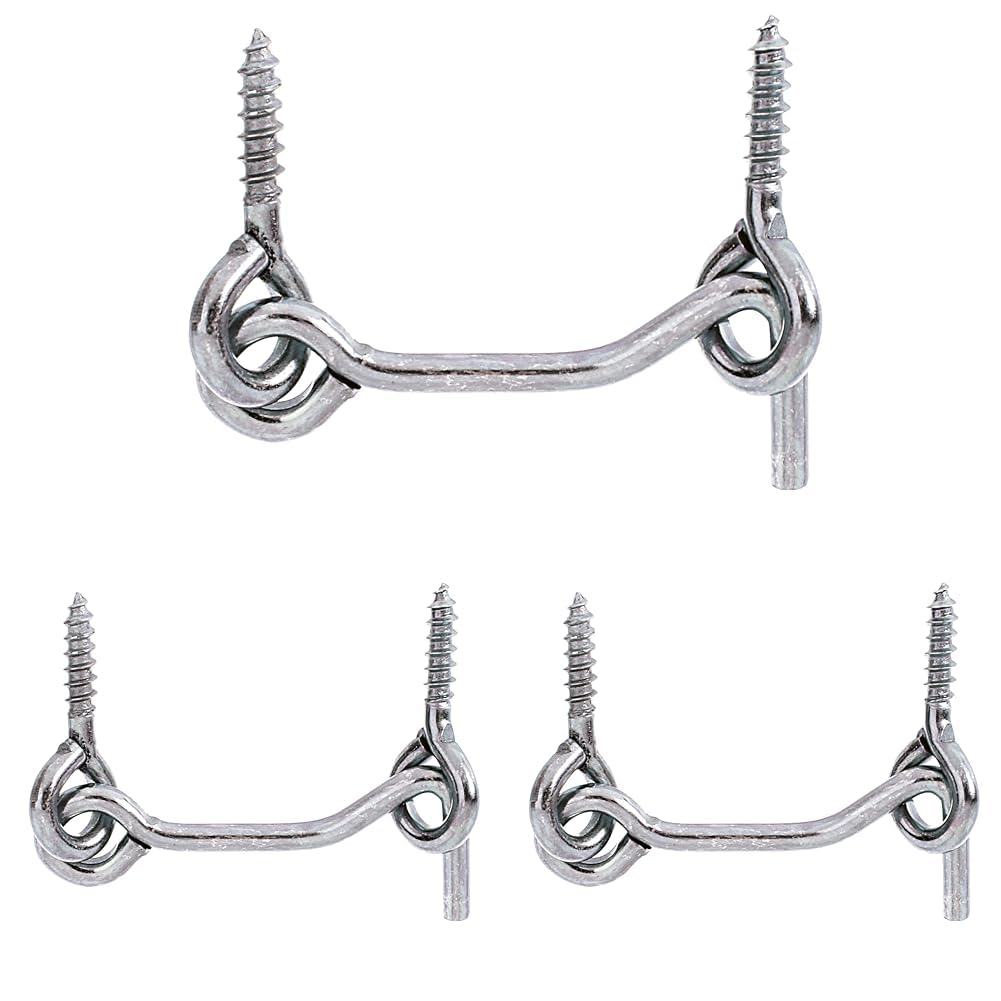 Alberts 903800 Sturmhaken | mit Winkelplatten oder Ösen | galvanisch verzinkt, dickschichtpassiviert | Länge 60 mm | Haken-Ø 4 mm (Packung mit 3)