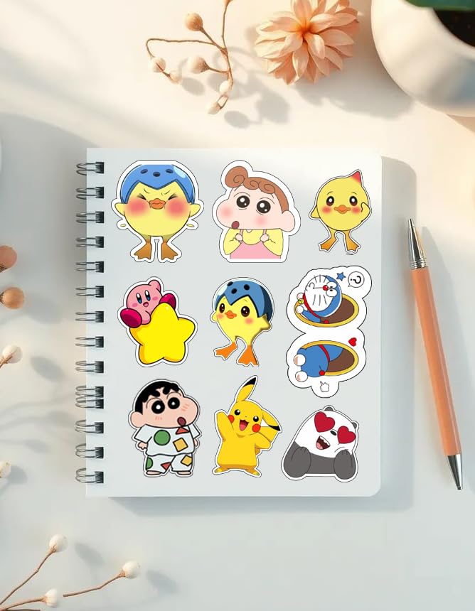 Image of LERITO Cartoon Stickers Pack, 60+ Pieces, Waterproof Self Adhesive Decals for Laptop, Journal, Guitar, Mobile Phone, Multicolour
