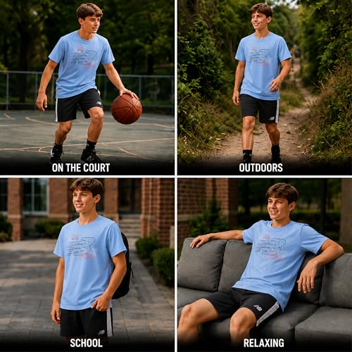Image of New Balance Boys Short Sets - 2 Piece Active Performance Athletic Shirt and Kids Basketball Gym Shorts for Boys (8-12)