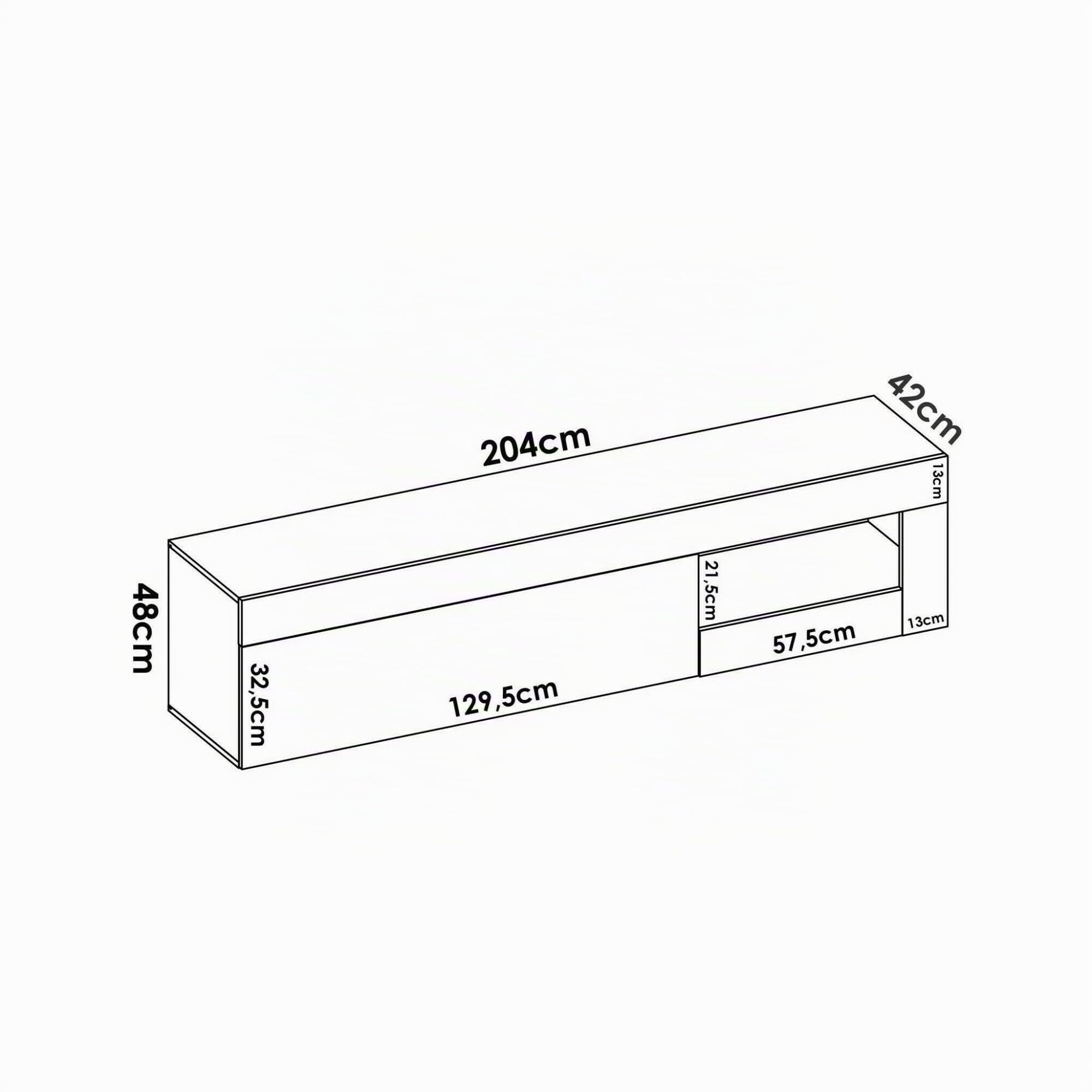 Dmora - Mobile porta TV Averau, Credenza bassa da soggiorno, Madia da salotto per televisione, 204x42h48 cm, Rovere e Bianco