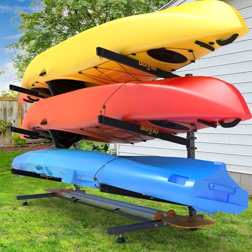 Bonnlo Kayak Storage Rack, Adjustable Heavy Duty Kayak Rack for 3 Kayaks Paddle Boards, Kayak Paddle...