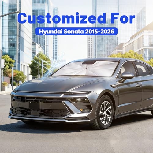 Image of Car Windshield Sun Shade for Hyundai Sonata 2015-2026 -[Reflective Coated Fabric] Sunshade Umbrella for Front Window, Car Shades Sun Visor Keep Car Cool and Protects Interior, 1:1 Exact Fit