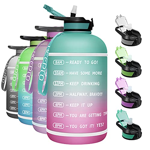 KEEPTO 128 OZ Water Bottle with Straw, Motivational Water Bottle with Time Marker - Large Water Bottle with Handle - 3.78L Sports Water Bottle BPA Free Water Jugs for Gym, Kitchen, Outdoor