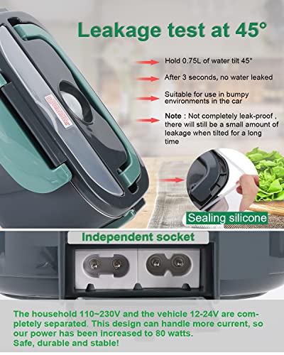 Andmenow 80W Faster Electric Lunch Box[2023 Update], Home Office Truck Car Food Warmer, Portable Food Heater With 304 Stainless Steel Container, Spoon & Fork And Carry Bag (Greygreen) #TOP4