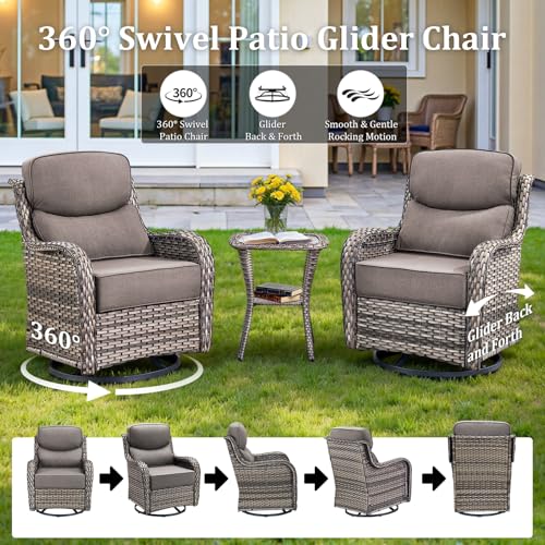 Luxury Patio Furniture Set with 6-inch Thick Cushion, High Back Outdoor Swivel Rocker Patio Chairs Set of 2, 2 PCS Wicker Conversation Set Gliders for Porch, Yard, Deck, Poolside, Grey - Image 4