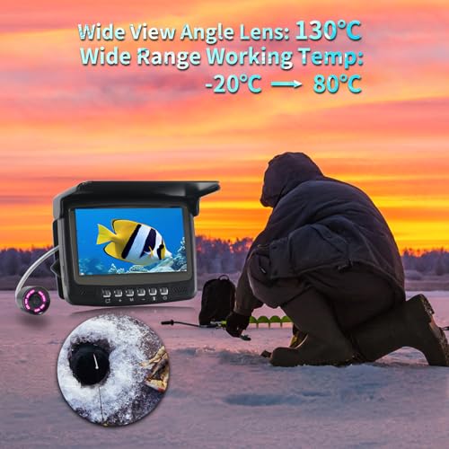 Image of Underwater Fishing Camera, 1000TVL Portable Fish Finder with 4.3 inch HD Monitor, 8 Infrared Night Vision Lights, 50ft Cable for Lake Boat Kayak Ice Fishing