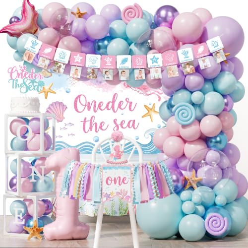 Oneder the Sea Party Decorations Girls Under the Sea 1st Birthday Party Decorations Ocean Animal Mermaid First Birthday Supplies All-in-One Party Kit Party Balloon for 1st Birthday Decorations Girl