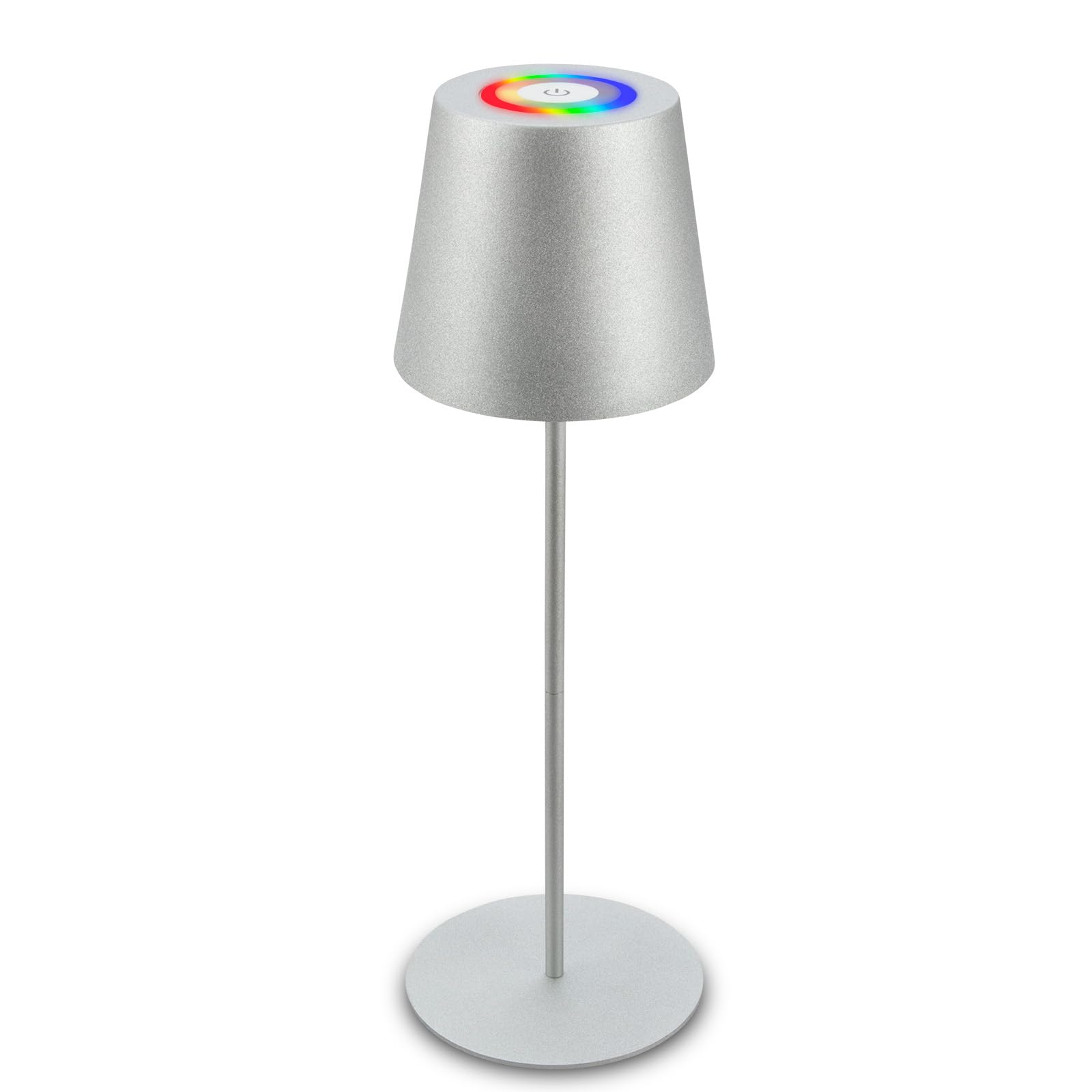 BRILONER - Lampada da tavolo LED senza fili con touch, luce RGB+W colorata, regolabile in altezza, lampada da comodino, lampada da lettura, lampada da tavolo, da esterno, 36x10,5 cm, colore argento