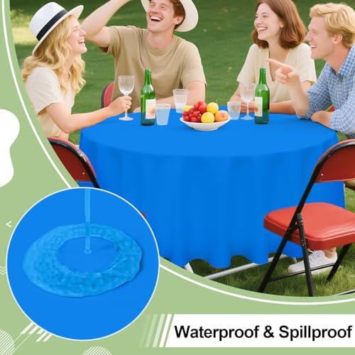 Image of misaya 12 Packs Disposable Plastic Table Cloth, 84 inch Round Waterproof Tablecloth, Leakproof & Sturdy Decorative Table Covers for Picnic, Party and Outdoor, Blue