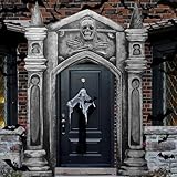 Fanfanwin 3 Pcs Halloween Mansion Decor Archway Cemetery Graveyard Decorations Haunted Gothic Cover 3D Halloween Banners Skull with Tombstone Sign Spooky Pillar Sign for Outdoor Party Supplies