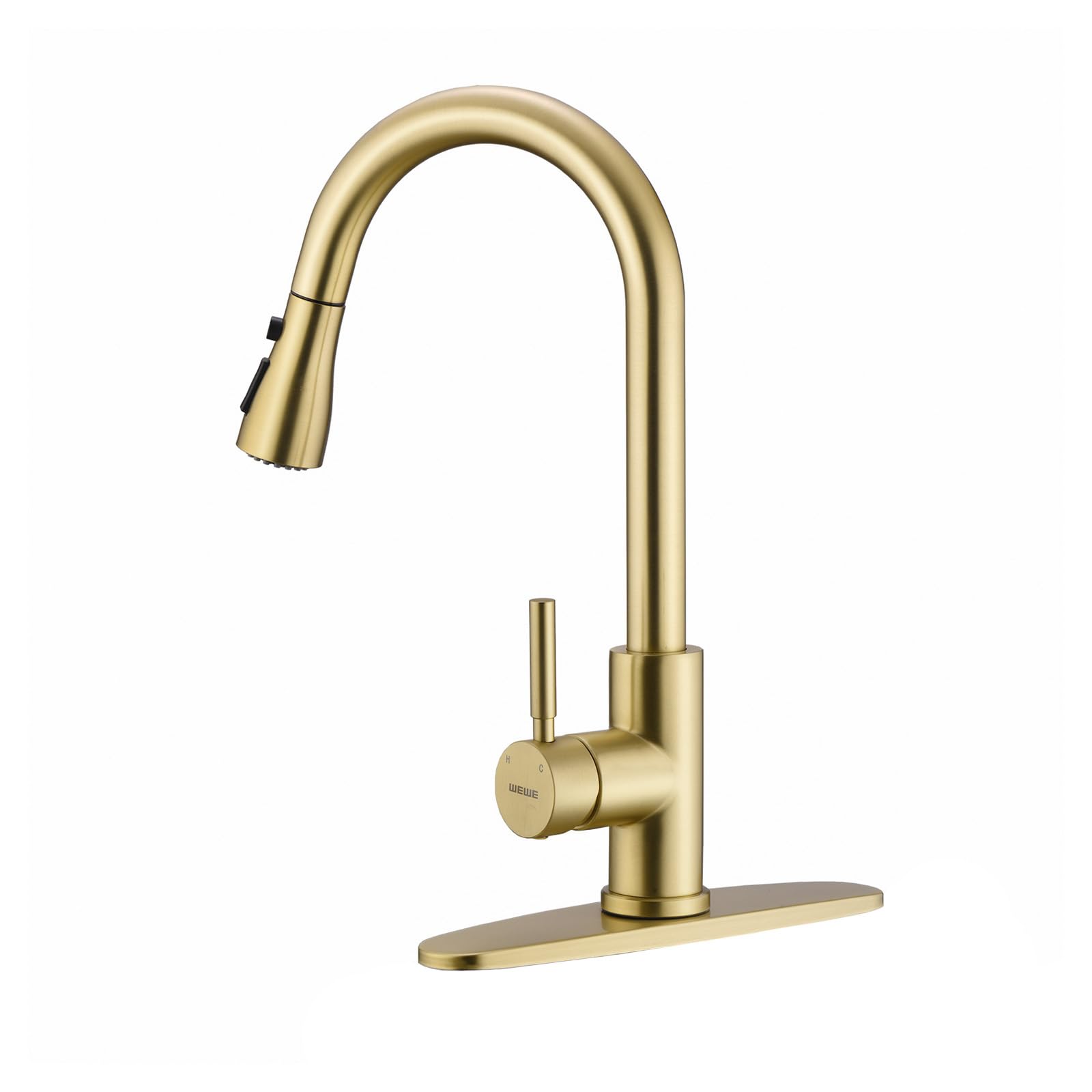 WEWE Gold Kitchen Faucet with Pull Down Sprayer, Single Handle Brushed Gold Kitchen Sink Faucets Stainless Steel Brass Copper Commercial RV 1 or 3 Hole, Champagne Bronze Gold Classic