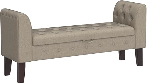 Miniatura 5 de Awonde Banco de almacenamiento tapizado con brazos otomano para dormitorio, entrada, sala de estar, color caqui Avena,Beige,Gris