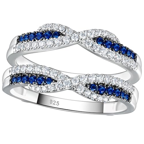 SHELOVES Blue Sapphire White CZ Ring Enhancer for Engagement Rings Infinity Wrap Guard 925 Sterling Silver 5-10