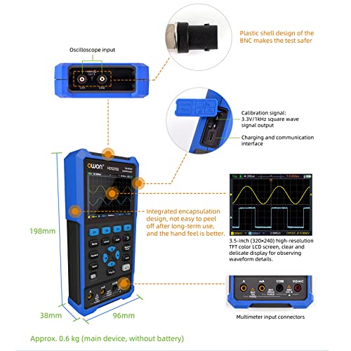 OWON HDS2102 Handheld Oscilloscope, 100MHz Bandwidth 2 in 1 Digital Multimeter Oscilloscope - Image 3