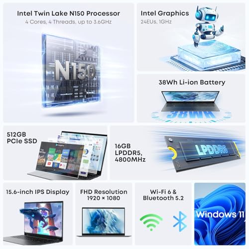 undefined 2025新登場 ノートパソコンGemibook Plus 15.6インチ CHUWI 第13世代 N150ノートPC ノートパソコン windows11 DDR5 16GB RAM+512GB ROM 最大3.6 GHz + SSD拡張 1920*1080 16:9 IPS広視野角/HDMI/ WIFI6/ BT5.2/ カメラ内蔵 日本語キーボードステッカー付属 の商品画像 1
