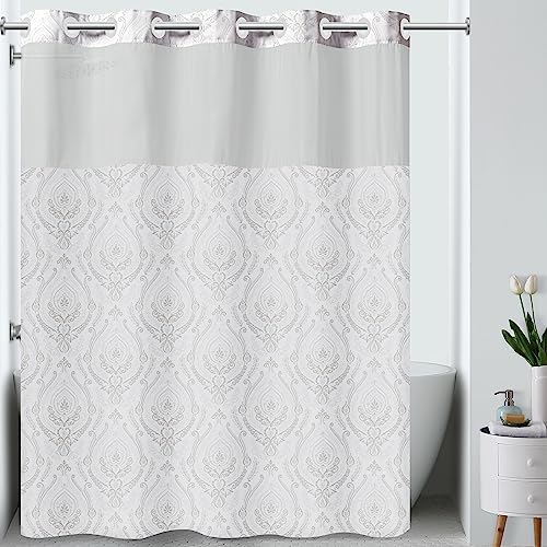 Hookless French Damask Shower Curtain in White