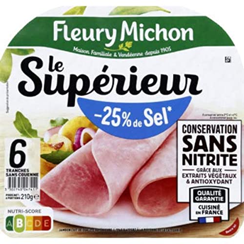 Fleury Michon Jambon le supérieur, - 25 % de sel conservation sans nitrite - Les 6 tranches, 210g