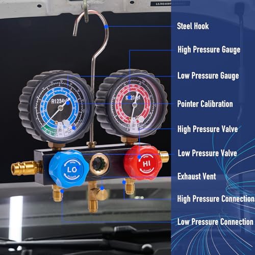 Image of BACOENG R1234yf AC Vacuum Pump and Gauge Set, 4 CFM Sparkless HVAC Vacuum Pump Kit for R1234yf Refrigerant, with Can Tap and Quick Couplers