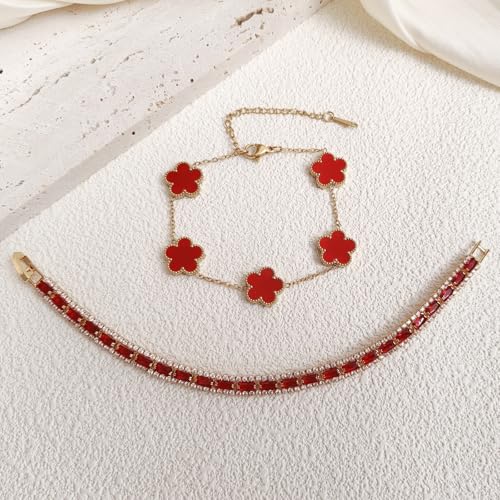 2Pcs Stackable Gold Bracelet Set for Women Cubic Zirconia Tennis Bracelet Adjustable 18K Gold Plated Flower Bracelet Set Trendy Gifts for Women3