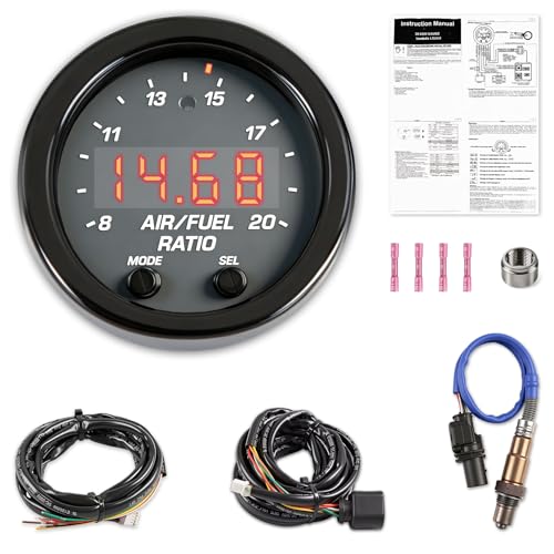 30-0300 Wideband AFR Gauge Kit 52mm(2-1/16) Digital Air Fuel Ratio Monitor with LSU 4.9 UEGO Oxygen Sensor 0-5V & CANbus Data Logging Controller for 12V Gas E85 Diesel