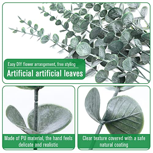 Yueshop 20PCS Eucalyptus Stems 38cm/15in Artificial Green with Hoarfrost Effect Vine Leaves Garland for Home Wedding, Shop Decoration - Image 3