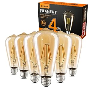 LUXON LED Edison Bulbs Dimmable Amber Glass Warm 2700K Antique Vintage Style Filament Light Bulbs 40W Equivalent E26 Base 6-Pack