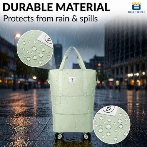 Image of Btag Travel Duffle Bag with Wheels | Convertible Handbag,Trolley & Shoulder Luggage for Clothes | Space-Saving Foldable Travel Companion |Expandable & Waterproof Traveling Bag for Unisex (Fruit Green)