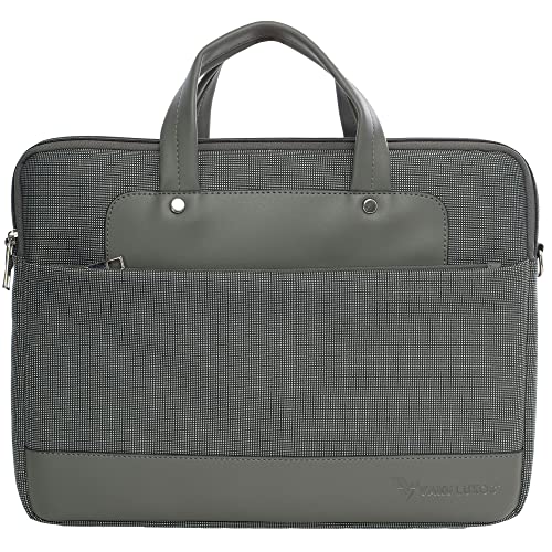 Image of Vaku Luxos DA SALERNO Laptop Messenger Bag for Men and Women Premium Collection Canvas Leather| Briefcase compatible with MacBook And Laptop Up to 14 inch with adjustable strap (Grey)