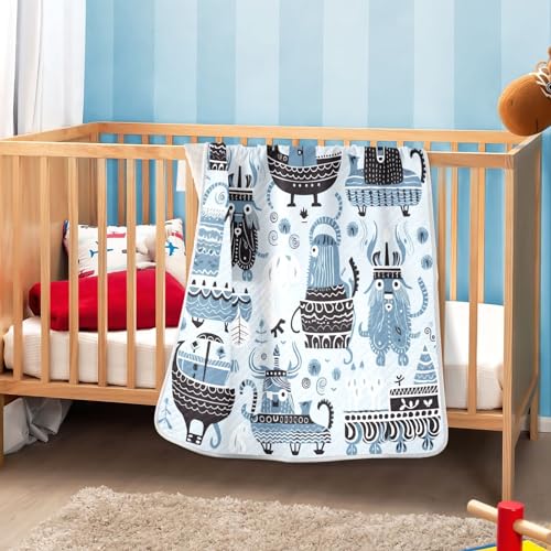 Image of Cartoon Viking Baby Blanket Cotton Cozy Throw Blanket Warm Nursery Swaddle Receiving Toddler Blankets 30 inch x 40