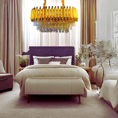 Image of DREAMY DESIGNS Chandelier Lights for Ceiling Gold Black 600 * 300 MM 3-Tier K9 Glass Crystal Chandeliers for Living Room Smart 3 Mode LED Light Plate Modern Jhumar Designer Bedroom and Dining Room