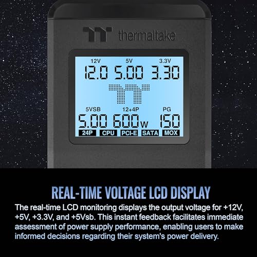 Image of Thermaltake Dr. Power III Pro; ATX Power Supply Tester; Voltage /Continuity /PG; up to ATX12V v3.1 spec; 24pin Main Board /12V-2X6 / 4+4 EPS /6+2 PCIe /SATA /Molex; Color Display; Black; AC-083-OO1NAN-A1