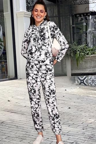 Image of POPWINGS Casual Self Design Solid Sweatshirt and Joggers Co-Ords Set for Women | Trendy Stylish Top and Bottom Set for Women | Women Hooded Sweatshirt and Joggers Set | Women Co Ords Set Summer Wear