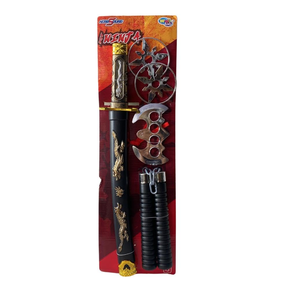 Wellmix Kit de Espada Ninja Samurai Infantil com 5 Acessórios
